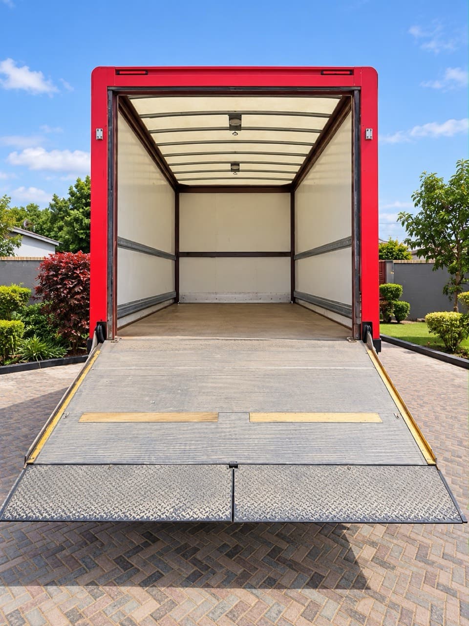 Open box body with tail lift lowered